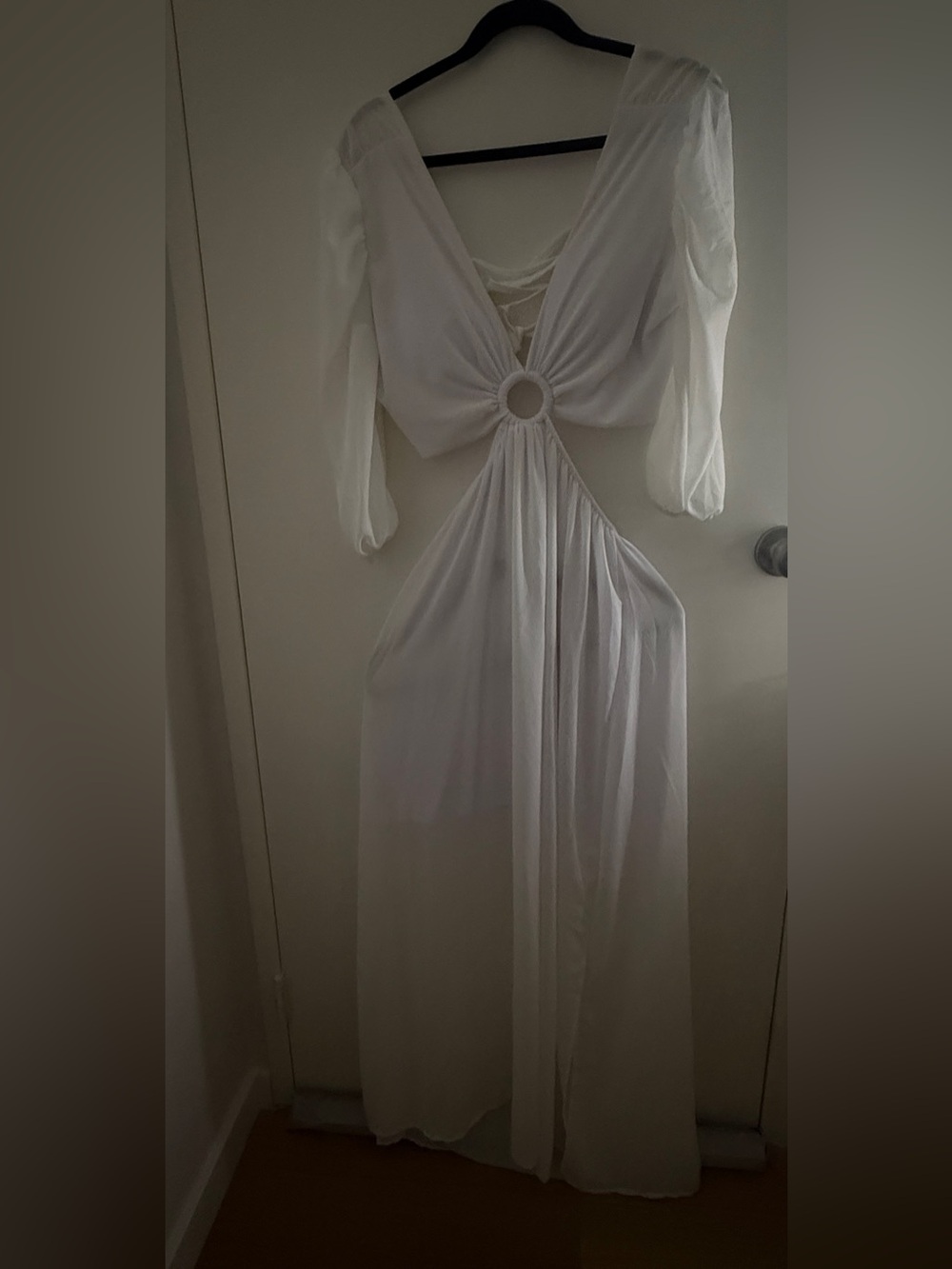 Elegant White Cutout Maxi Dress with Ring Detail